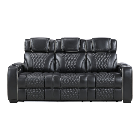 Apex Power Double Reclining Sofa with Center Drop-Down Cup Holders, Power Headrests, Storage Arms with Cup holders, Reading Lights, Wireless Charger, Air Massage and Heat, LED Lighting and Charging Ports