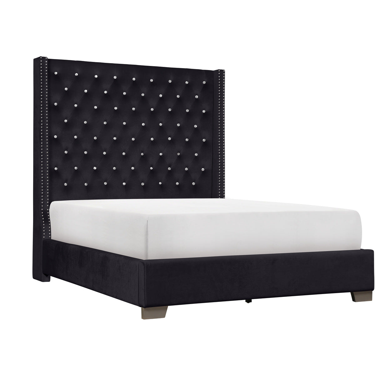 Uphl Velvet Qn Bed, Black