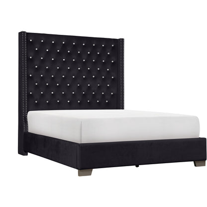 Uphl Velvet Qn Bed, Black