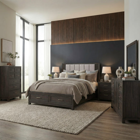 Modern Edge Queen Storage Bed, Dresser & Mirror, Chest, Night Stand