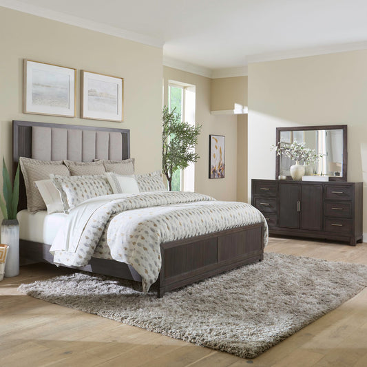 Modern Edge Queen Uph Bed, Dresser & Mirror