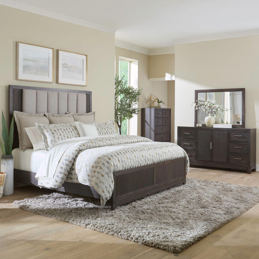 Modern Edge Queen Uph Bed, Dresser & Mirror, Chest