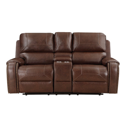 Shadowfax Double Glider Reclining Love Seat With Center Console, Receptacles And Usb Port