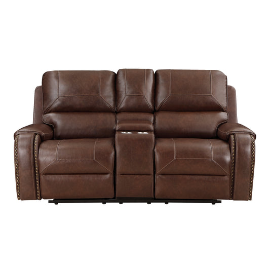 Shadowfax Double Glider Reclining Love Seat With Center Console, Receptacles And Usb Port