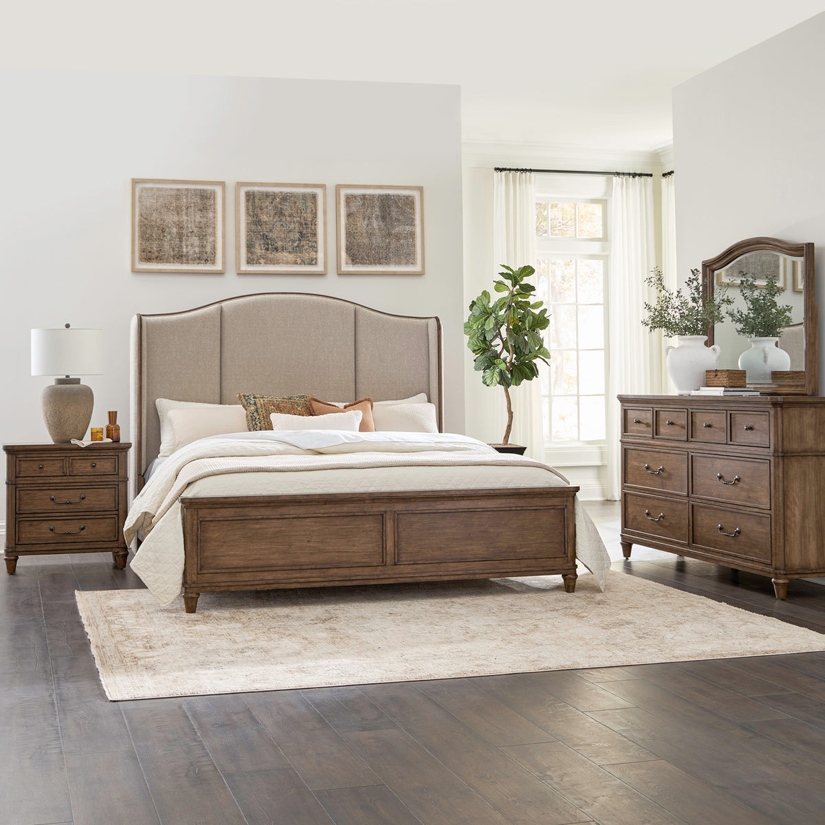 Harrison Heights Queen Shelter Bed, Dresser & Mirror, Night Stand