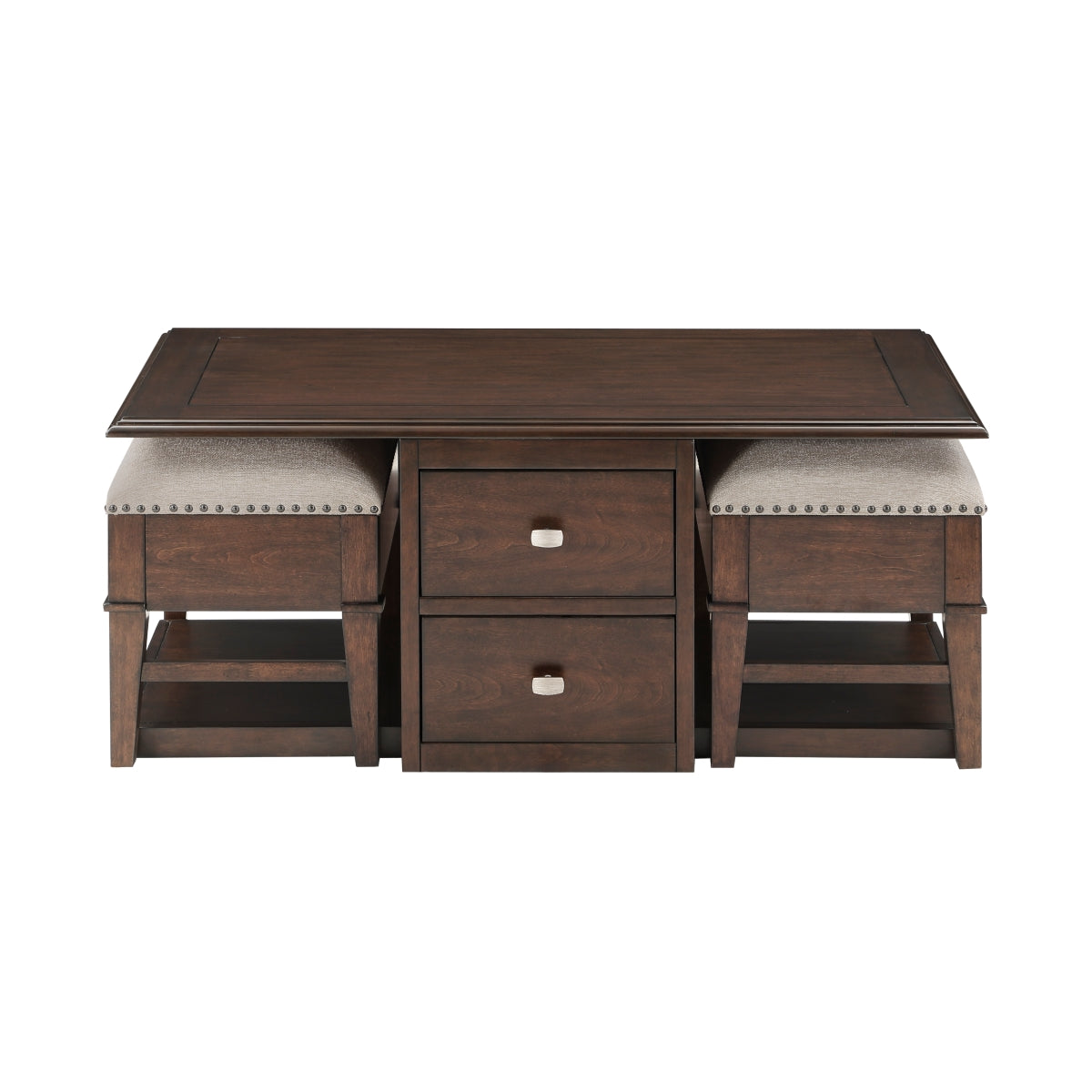 Claremore Cocktail Table with Two Ottomans - Beige