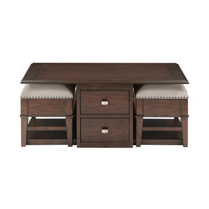 Claremore Cocktail Table with Two Ottomans - Beige