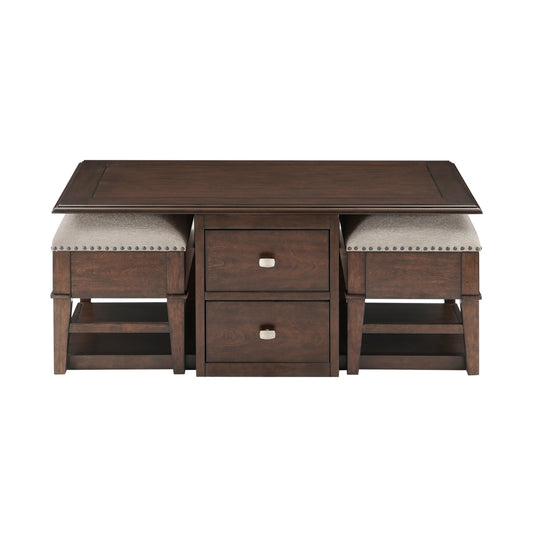 Claremore Cocktail Table with Two Ottomans - Beige