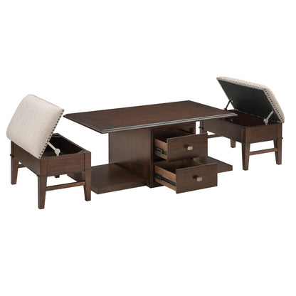 Claremore Cocktail Table with Two Ottomans - Beige