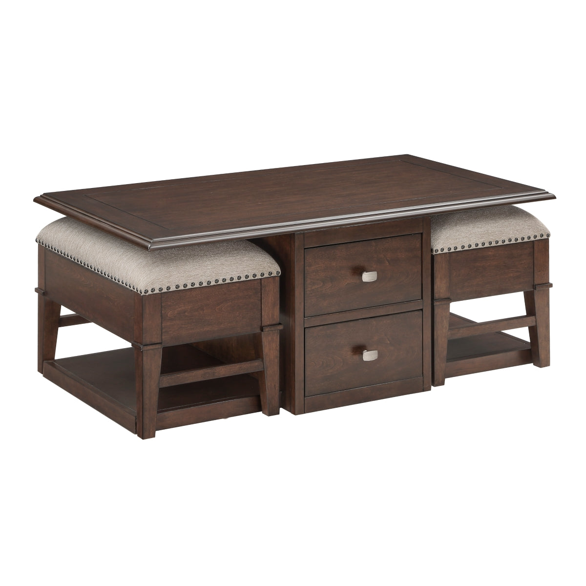 Claremore Cocktail Table with Two Ottomans - Beige