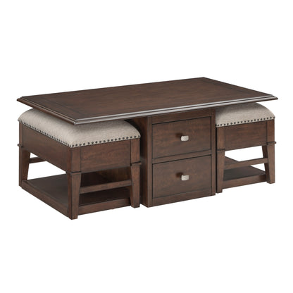 Claremore Cocktail Table with Two Ottomans - Beige