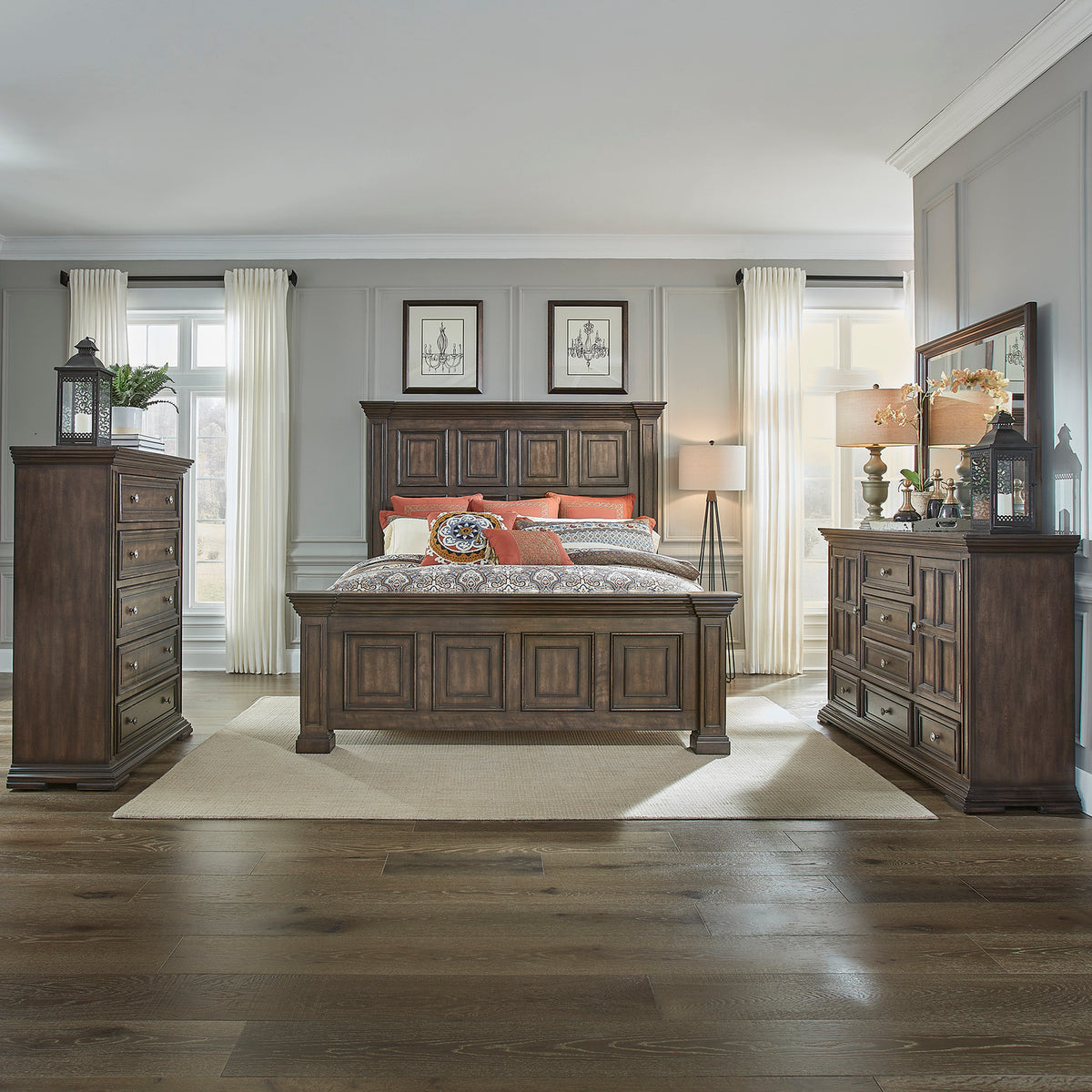 Big Valley Queen Panel Bed, Dresser & Mirror, Chest Bedroom Set (361-BR-QPBDMC)