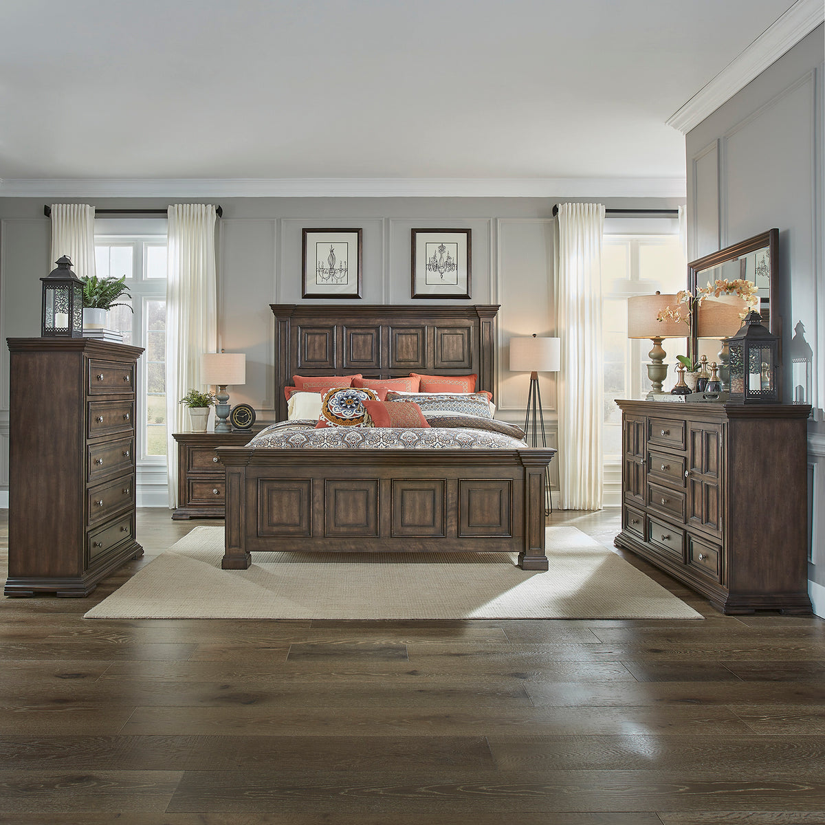 Big Valley Queen Panel Bed, Dresser & Mirror, Chest, Night Stand Bedroom Set (361-BR-QPBDMCN)