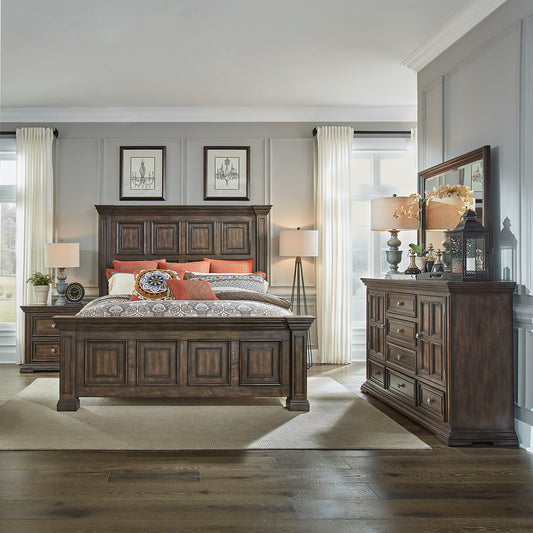 Big Valley Queen Panel Bed, Dresser & Mirror, Night Stand Bedroom Set (361-BR-QPBDMN)