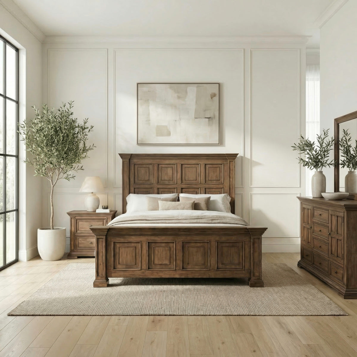 Big Valley Queen Panel Bed, Dresser & Mirror, Night Stand