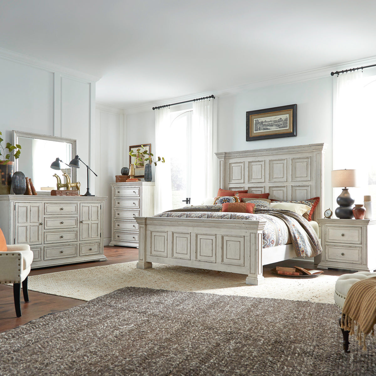 Big Valley Queen Panel Bed, Dresser & Mirror, Chest, Night Stand Bedroom Set (361W-BR-QPBDMCN)