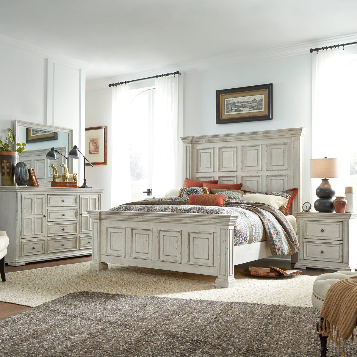 Big Valley Queen Panel Bed, Dresser & Mirror, Night Stand Bedroom Set (361W-BR-QPBDMN)