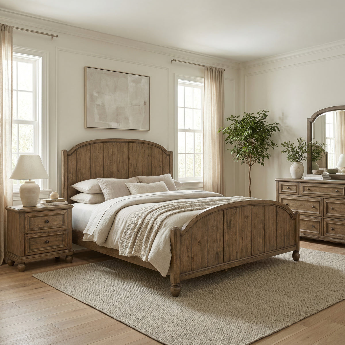 Homestead Haven Queen Poster Bed, Dresser & Mirror, Night Stand