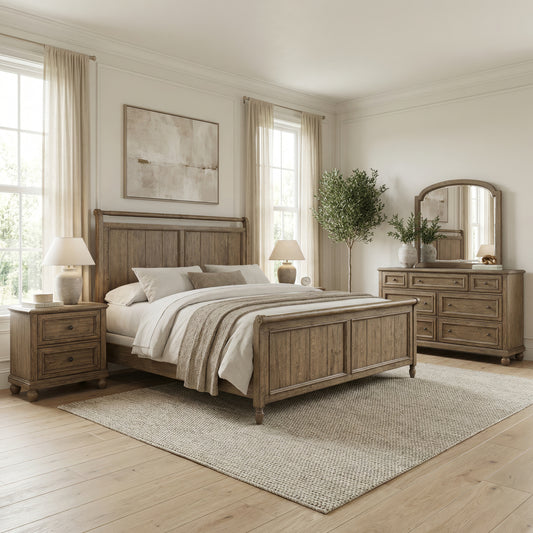 Homestead Haven Queen Sleigh Bed, Dresser & Mirror, Night Stand