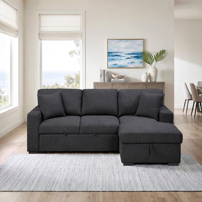 Pompano Sectional with Right Chaise, Pull-out Bed, Hidden Storage and Shelves, Charging Ports