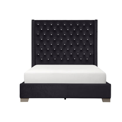Uphl Velvet E.King Bed, Black