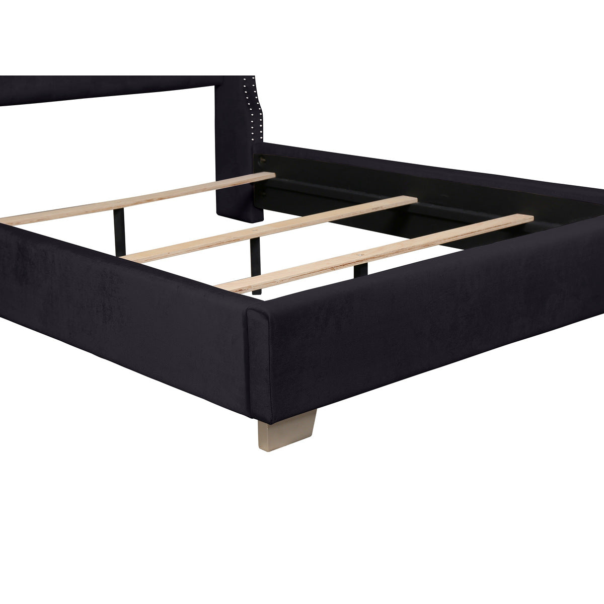 Uphl Velvet Qn Bed, Black