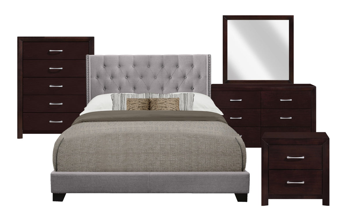 Queen Bed W/Grey Fabric