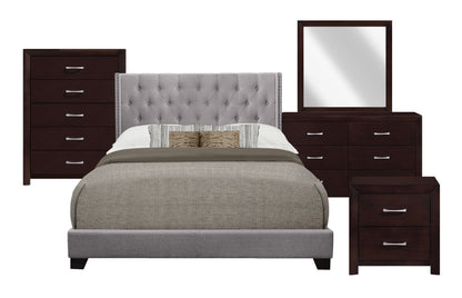Queen Bed W/Grey Fabric