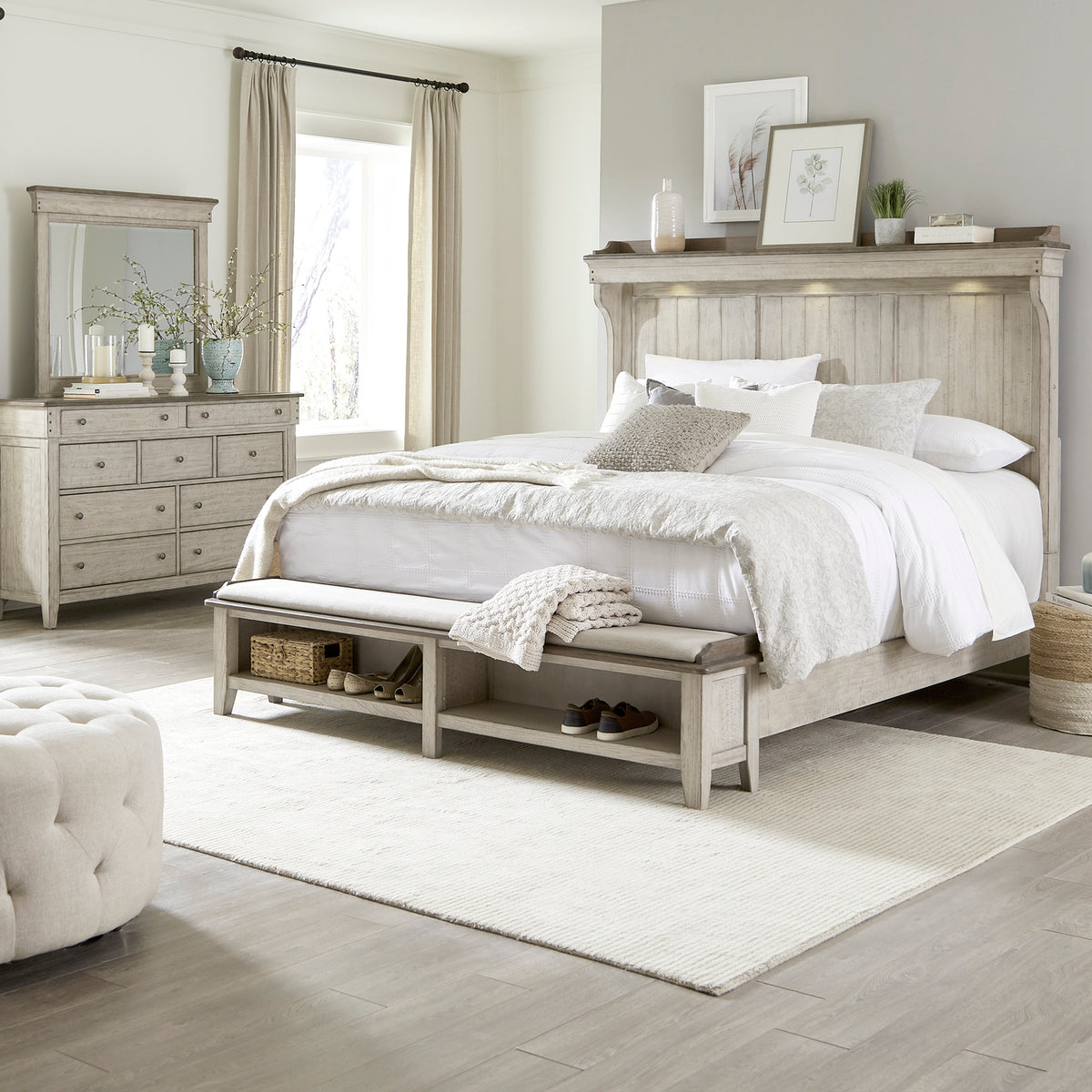 Ivy Hollow Queen Mantle Storage Bed, Dresser & Mirror Bedroom Set