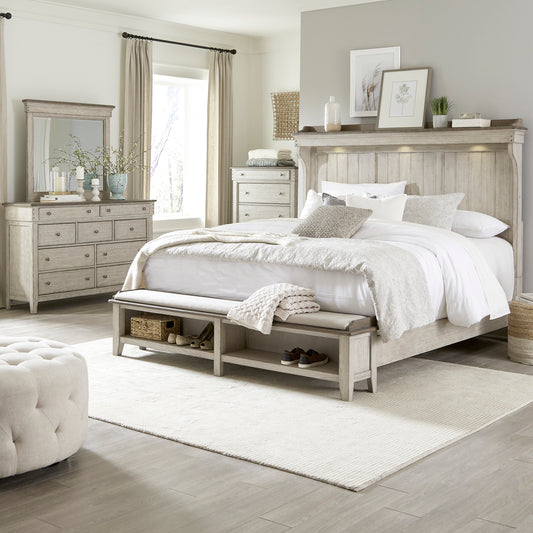 Ivy Hollow Queen Mantle Storage Bed, Dresser & Mirror, Chest Bedroom Set