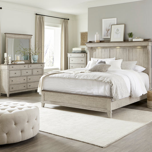 Ivy Hollow Queen Mantle Bed, Dresser & Mirror, Chest Bedroom Set