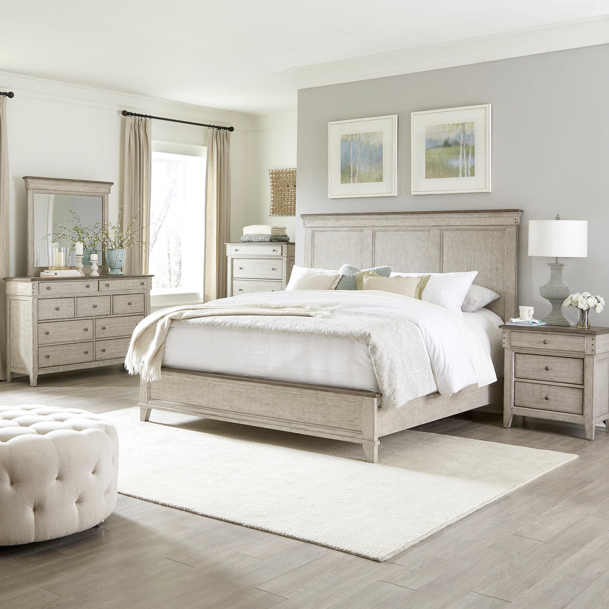 Ivy Hollow Queen Panel Bed, Dresser & Mirror, Chest, Night Stand Bedroom Set