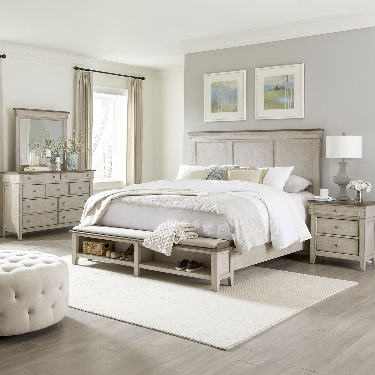 Ivy Hollow Queen Storage Bed, Dresser & Mirror, Night Stand Bedroom Set