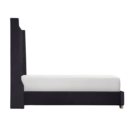 Uphl Velvet Qn Bed, Black