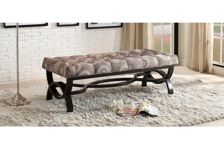 Bench, Grey Medallion Fabric