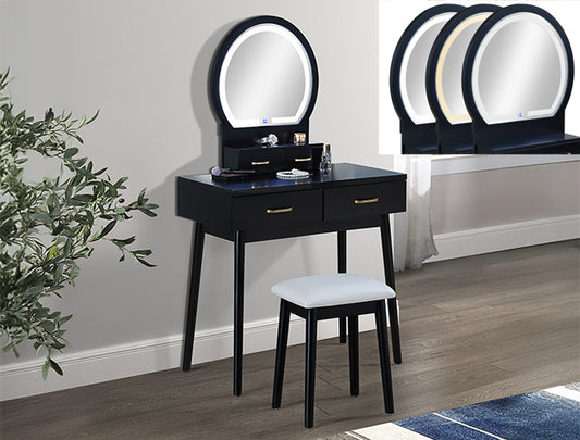 Cecilia Vanity Table & Stool-Black (4905SET-BK)
