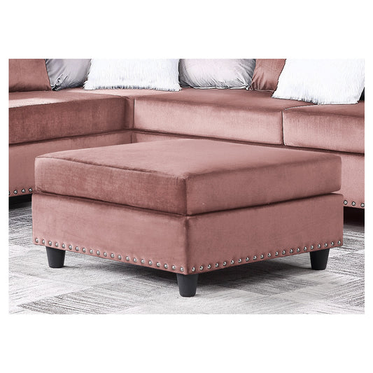 Ottoman, Pink Velvet W/Nailheads