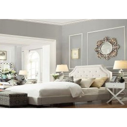 Qn Platform Bed In Cream Linen