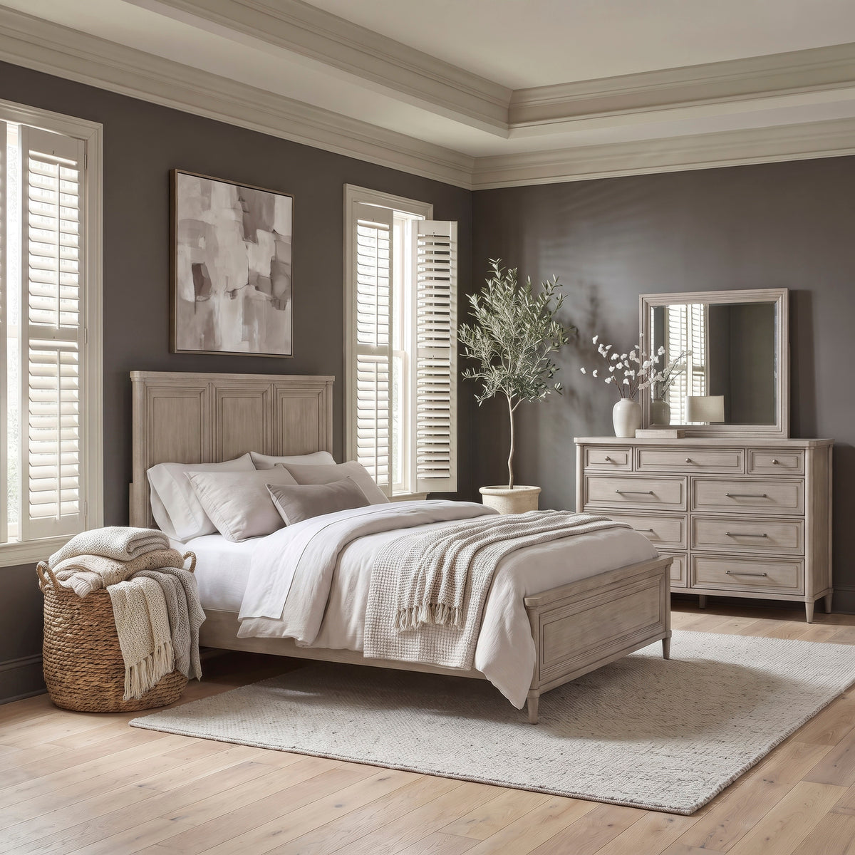 Rochelle Park Queen Panel Bed, Dresser & Mirror