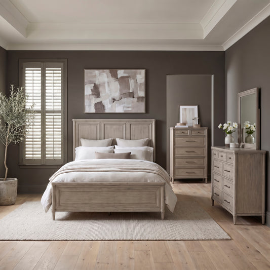 Rochelle Park Queen Panel Bed, Dresser & Mirror, Chest
