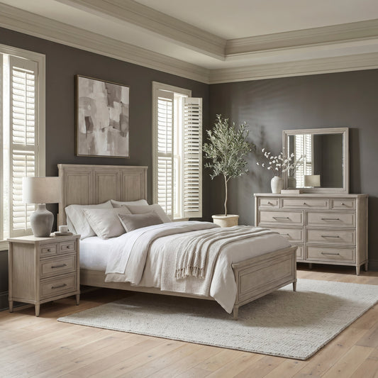 Rochelle Park Queen Panel Bed, Dresser & Mirror, Night Stand