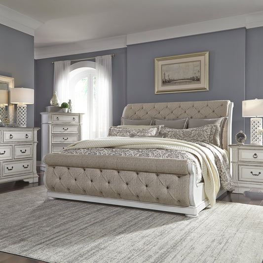 Abbey Park Queen Uph Sleigh Bed, Dresser & Mirror, Chest, Night Stand Bedroom Set