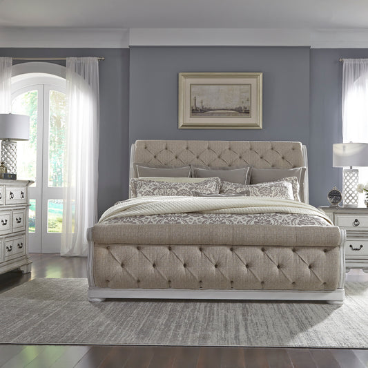 Abbey Park Queen Uph Sleigh Bed, Dresser & Mirror, Night Stand Bedroom Set