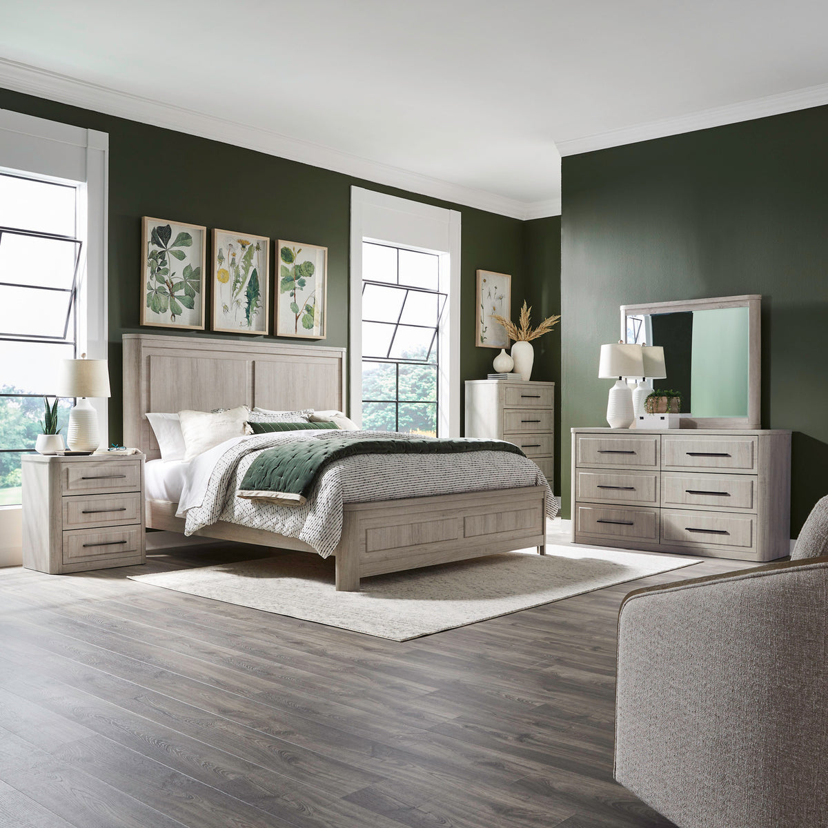 Modern Play Queen Panel Bed, Dresser & Mirror, Chest, Night Stand
