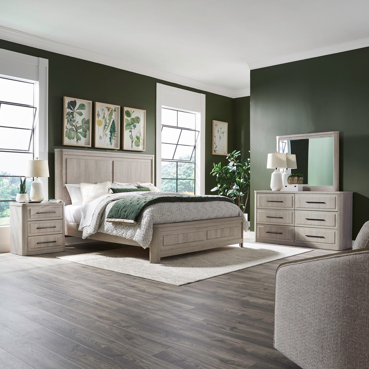 Modern Play Queen Panel Bed, Dresser & Mirror, Night Stand