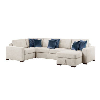 Isla 4-Piece Sectional with Reversible Chaise, Pull-out Bed, Hidden Storage and Click Motion Back