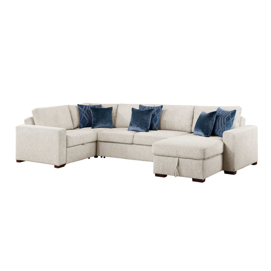 Isla 4-Piece Sectional with Reversible Chaise, Pull-out Bed, Hidden Storage and Click Motion Back