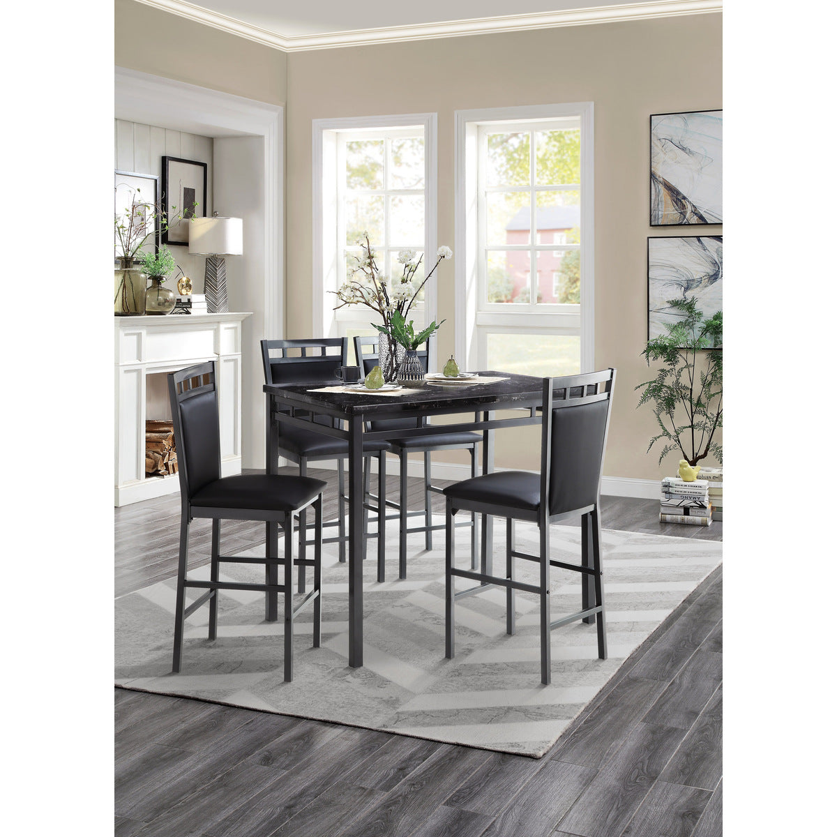 5Pc Cntr Hegt Set, Faux Marble Top