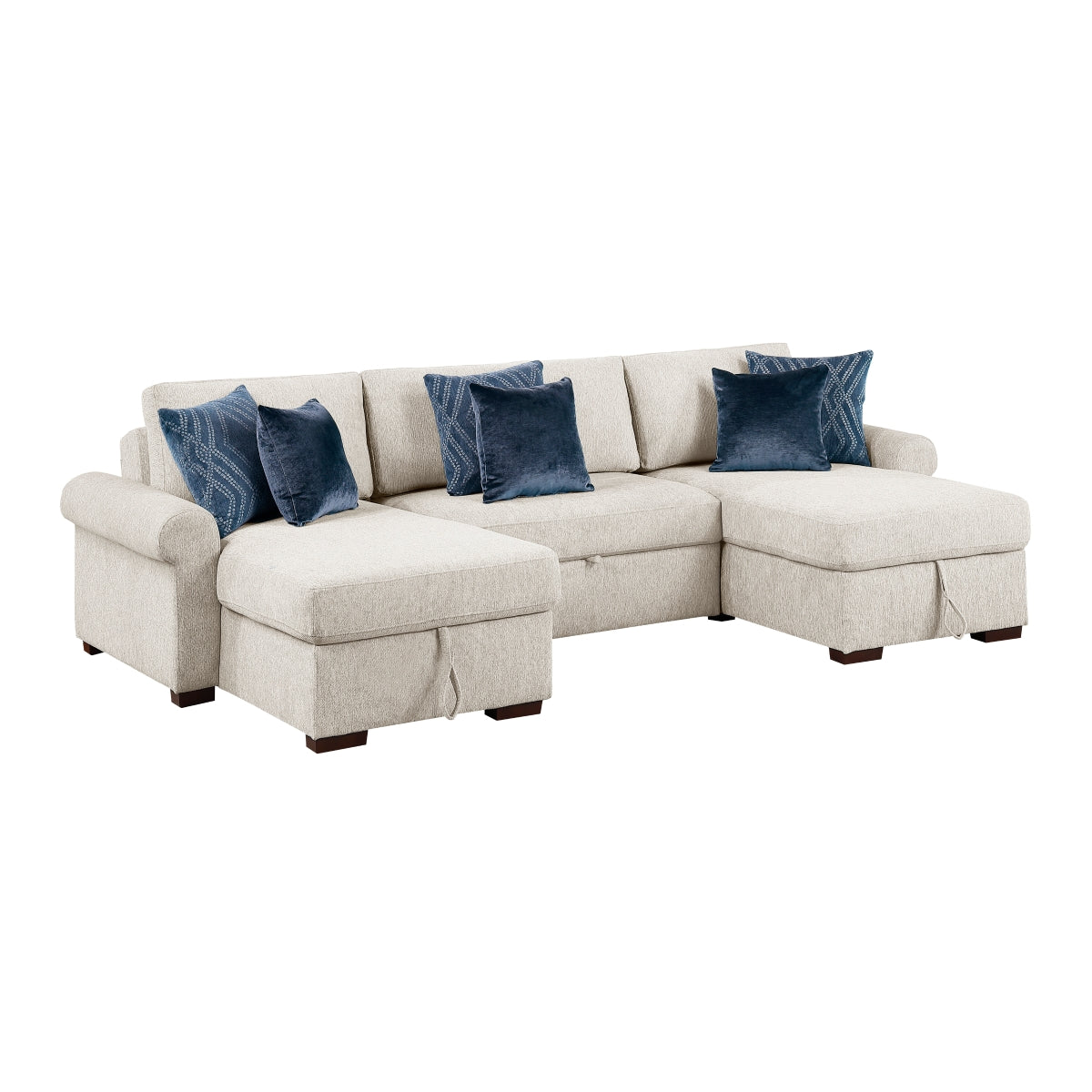 Isla 3-Piece Sectional with Two Reversible Chaises, Pull-out Bed, Hidden Storage, Click Motion Back and Two Roll Arms