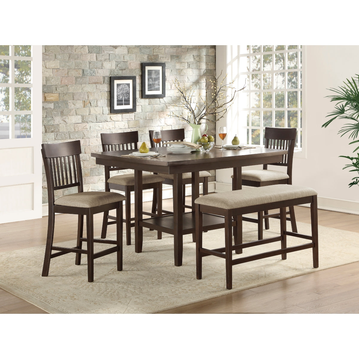 Balin Counter Height Chair, Slat Back - Brown